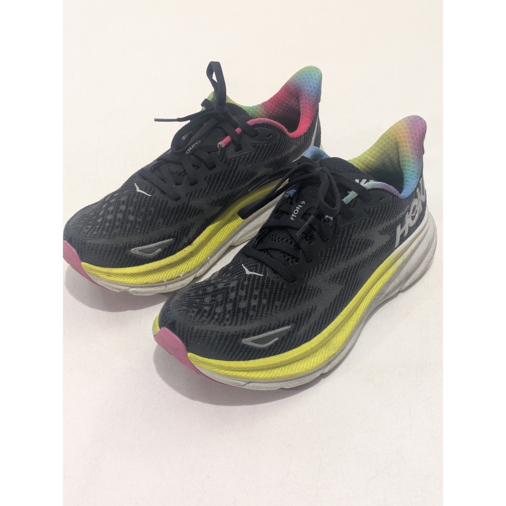 HOKA One One Clifton 9 Women's Running Shoes Black Rainbow US‎ 7B